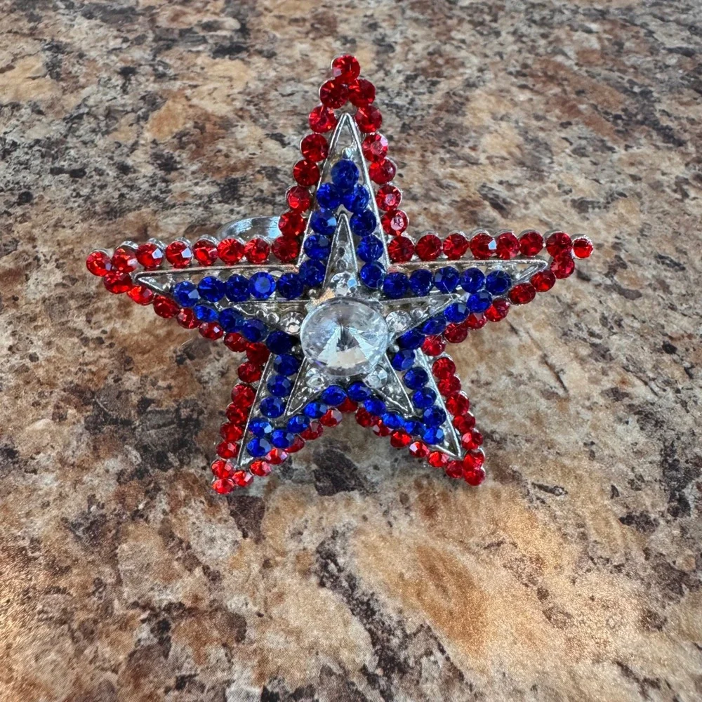 Storehouse Americana Rhinestone‎ Star Napkin Rings Red White Blue Set of 4 Sz OS